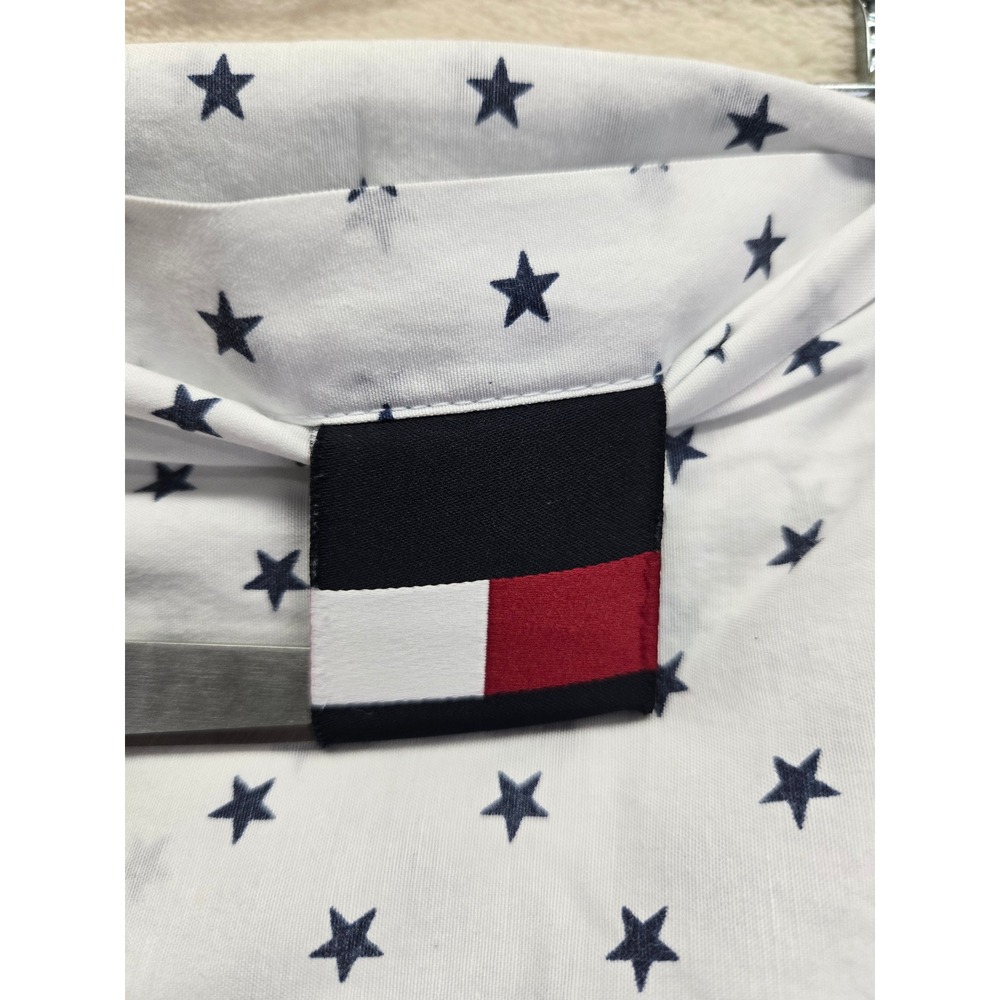 Tommy Hilfiger Star Print Flat Full‎ Size Bed Sheet White Navy Blue Patriotic